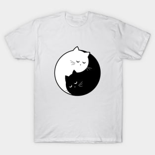 Yin Yang Cats Black And White T-Shirt